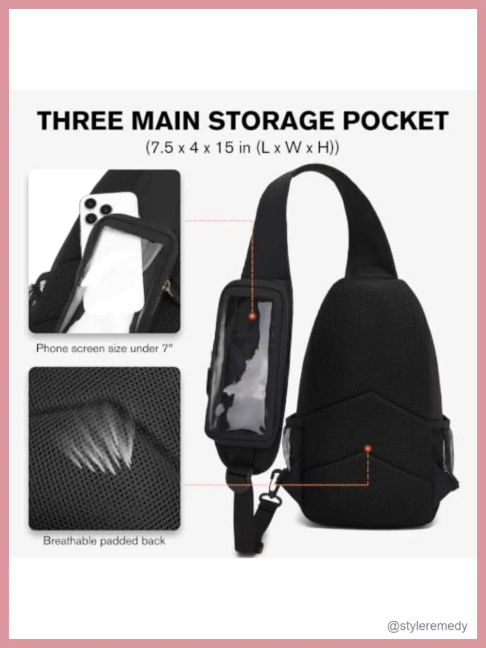 Crossbody Sling Backpack with Touch Screen Phone Pocket, Chest Bag for